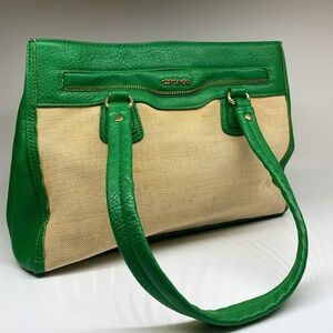 Olivia and Joy Green Leather Canvas Handbag